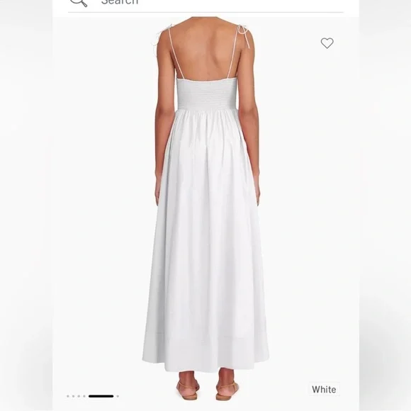 NWOT STAUD Landry Shoulder-Tie Smocked Cotton Maxi White Dress sz M - Picture 4 of 12